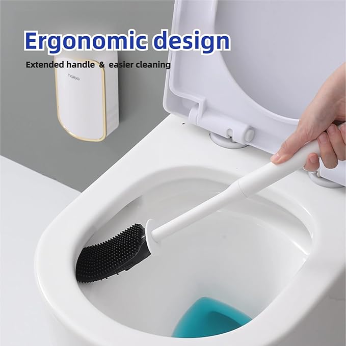 Wall Mounted Toilet Brush and Brush Holder, Curved Design Modern Toilet Cleaning Brush with Durable Bristles for Bathroom Cleaning, Black
