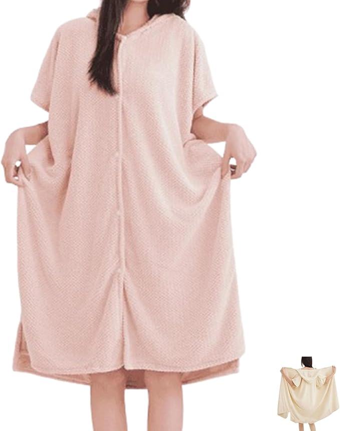 Women’s Cozy Hooded Textured Grid Bathrobe – Soft Lightweight Loungewear Robe with