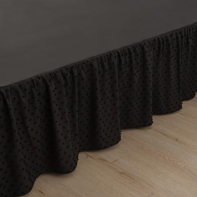 Tufted Dot Bed Skirt King Size Ruffled Bed Skirt with Split Corners, 14 Inch Drop Dust Ruffle Bed Skirts with Platform, Black
