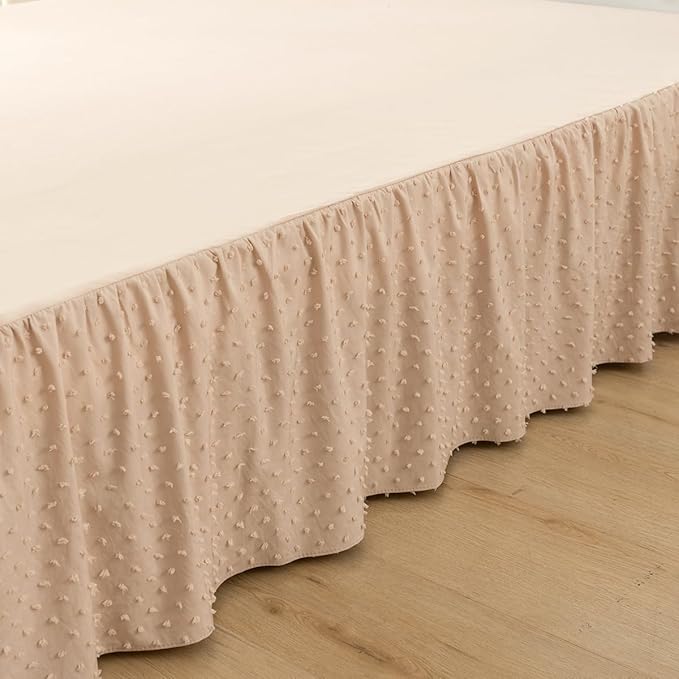 Tufted Dot Bed Skirt Full Size,Ruffled Bed Skirt with Split Corners, Full Bed Skirt 14 Inch Drop, Boho Full Size Bed Skirt Beige for Ruffled Bed Skirt with Split Corners, Bed Skirts Full Size