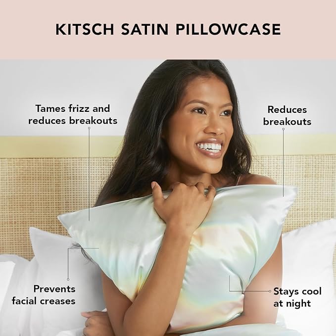 Kitsch Satin Pillowcase with Zipper for Hair & Skin, Softer Than Silk Pillow Cases Queen, Wrinkle-Free, Smooth and Cooling Satin Pillow Covers, Standard Size 19"x26" - Aura, 2pcs