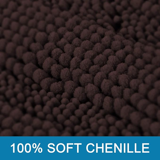 H.VERSAILTEX Bath Rugs for Bathroom Non Slip Bath Mats Extra Thick Chenille Striped Bath Rug Runners 47" x 17" Absorbent Fluffy Soft Shaggy Mats Dry Fast Plush Area Carpet for Bath Room - Chocolate