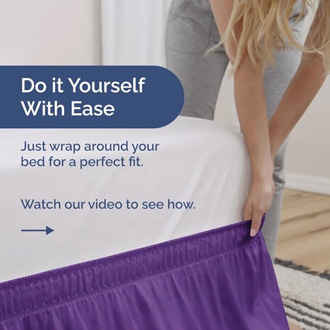 Wrap Around Dust Ruffle Bed Skirt - Purple - Twin/Twin XL Size Beds with 18 Inch Drop - Easy Fit Elastic Strap - Adjustable Pleated Bedskirt w/Brushed Fabric - Wrinkle Free - Women, Men, Kids & Teens