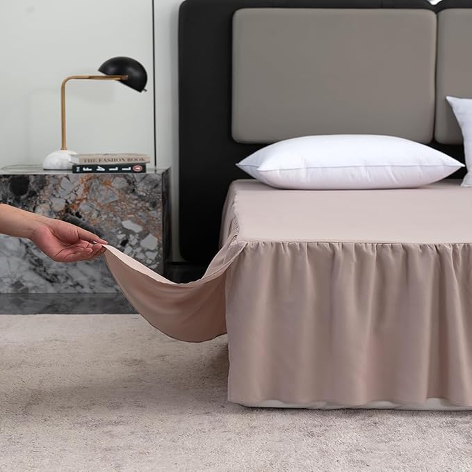 Khaki Bed Skirt Full Size Ruffled Bed Skirt with Split Corners, Full Bed Skirt 12 Inch Drop, Full Size Bed Skirt Khaki for Ruffled Bed Skirt with Split Corners, Bed Skirts Full Size