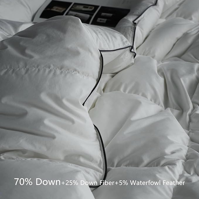 Luxury Down Fiber Comforter Twin/Twin XL Size - High Fill Power Medium Warmth for All Season Duvet Insert - Light Weight, Lvory White (68" x 90")