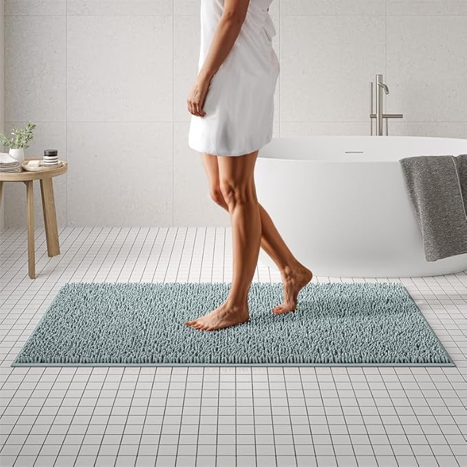 MAYSHINE Round Area Rug Set for Bathroom | Soft Plush Chenille Bath Mat, Water Absorbent Non-Slip Bathroom Rug | Washable Shag Carpet for Shower, Bedroom, or Home Décor | 36"x36" (Round) | Spa Blue