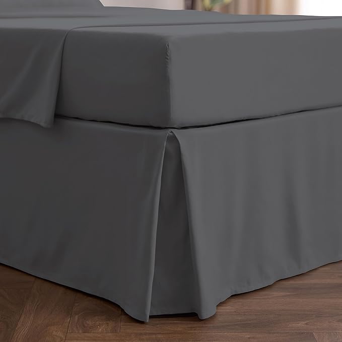 Mellanni Bed Skirt Cal King Size- Bed Skirting - 15-Inch Tailored Drop Pleated Dust Ruffle - Hotel Luxury Bedding - Wrinkle, Fade, Stain Resistant - 1 Bedskirt (Cal King, Gray)