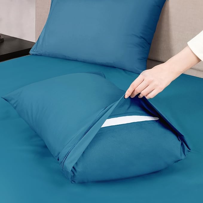 Mejoroom Bed Sheets Set - Extra Soft Luxury Full Sheets with 16 Inch Deep Pocket - Premium Bedding Collection - Breathable, Wrinkle, Fade & Stain Resistant - 4 Piece (Full, Peacock Blue)