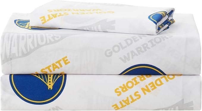 NORTHWEST Officially Licensed Golden State Warriors NBA Queen Size Sheet Set – Soft Team Logo Bedding for Dorms, Bedrooms, Fan Caves & Game Day Style
