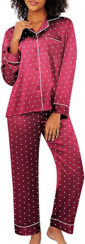 Lonxu Silk Satin Womens Pajama Sets Button Down Sleepwear Loungewear XS~3XL
