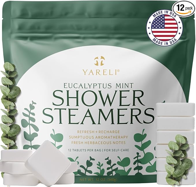 Yareli Shower Steamers for Sinus Relief, 12 Pack, for Women and Men - Aromatherapy and Self Care - Eucalyptus Mint