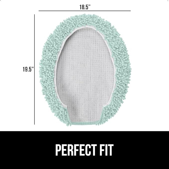 GORILLA GRIP Soft Chenille Bathroom Toilet Lid Cover, Machine Washable Seat Covers, 19.5x18.5, Stays in Place Rubber Backing, Fits Most Round, Elongated and Oblong Lids, Accessories Decor, Seablue