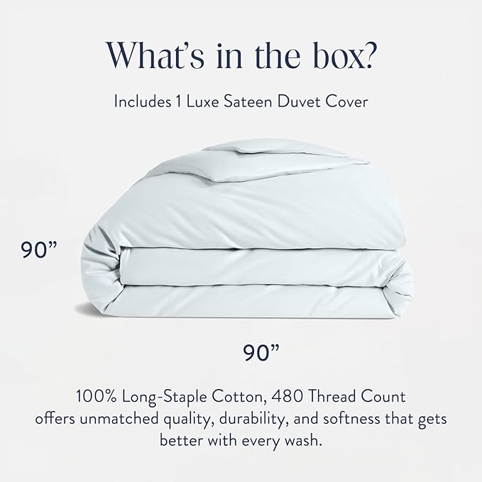 Brooklinen Luxury Sateen Duvet Cover - 100% Cotton, Full/Queen Size in Sky with Extra-Long Corner Ties and Button Closure - Best Full/Queen Duvet Covers