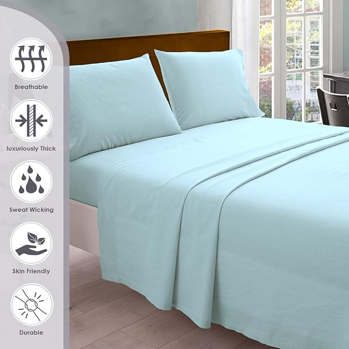 Pizuna Pure 100% Cotton Sheets King Size, 800 Thread Count Long Staple Cotton Crisp Sateen King with 15in Deep Pocket (Baby Blue Cotton Sheets King)