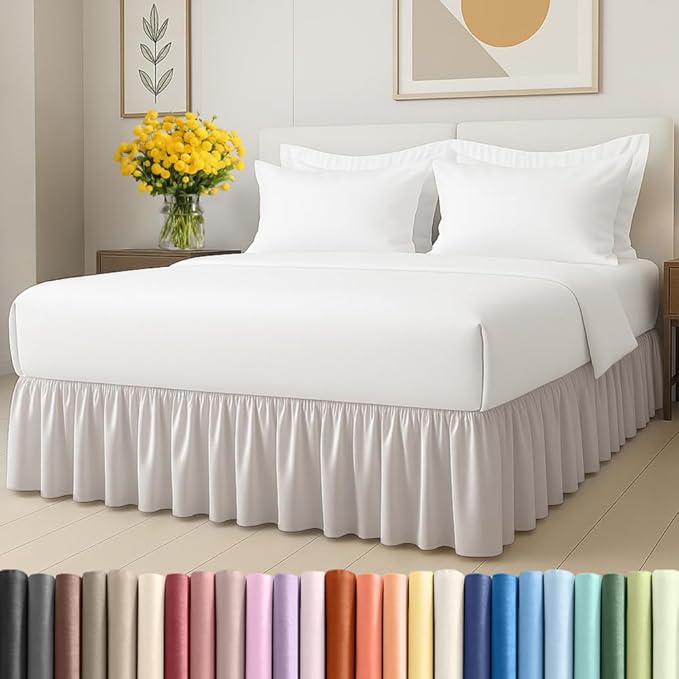 Bedskirt Queen Size Ruffle - 12 inch Drop Dust Ruffle Bed Skirt with Platform - Soft, Easy Fit, Premium Hotel Quality - Wrinkle, Fade & Shrink Resistant - for Women, Men, Kids and Teens - Light Grey