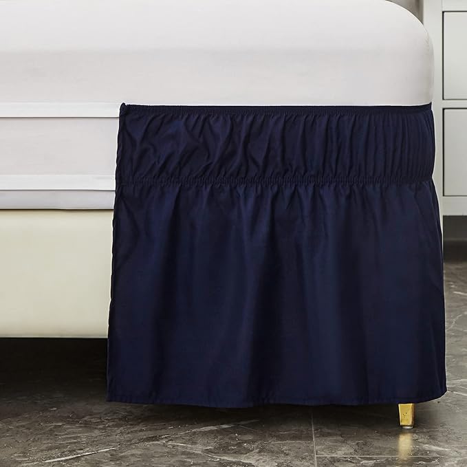 MEILA Wrap Around Bed Skirt Three Fabric Sides Elastic Dust Ruffled 16 Inch Tailored Drop,Easy to Install Fade Resistant-Navy Blue, Twin/Full