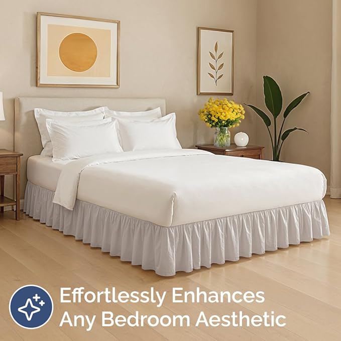 Bedskirt Queen Size Ruffle - 18 inch Drop Dust Ruffle Bed Skirt with Platform - Soft, Easy Fit, Premium Hotel Quality - Wrinkle, Fade & Shrink Resistant - for Women, Men, Kids and Teens - Light Grey