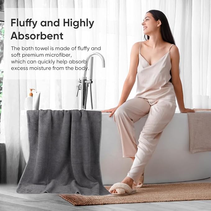 HOMEXCEL Bath Towel Set Pack of 4, 30 x 60 Inches Large Microfiber Bath Towels, Soft, Absorbent, and Quick Dry Towels for Bathroom, Pool, Beach, Swim, and Yoga, Large Bathroom Towels, Grey