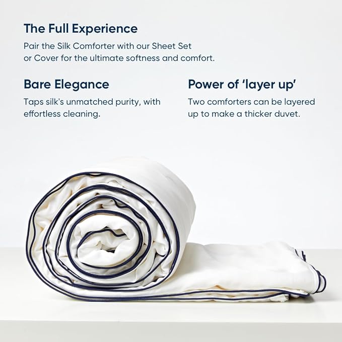 Vesta All-Season Silk Comforter, Quilt and Duvet Insert for Hot Sleepers, 100% Silk Fill with 100% Cotton Shell, Luxuriously Soft, Moisture-Wicking, Queen Size (White, Silk Weight: 3.2lbs)