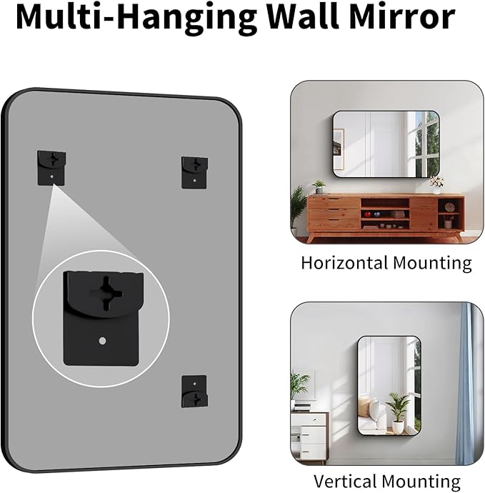 Koonmi Black Framed Bathroom Mirror - 30x48 Inch Shatterproof Tempered Glass Vanity Mirror for Bathroom Sink, Wall Mounted with Matte Aluminum Alloy Frame, No Distortion, Modern Decor