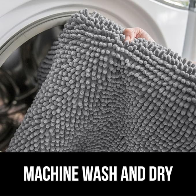 GORILLA GRIP Plush Absorbent Shaggy Chenille Bath Rug Mat for Oval Toilet Base with Rubber Backing, Machine Washable Rugs, Soft Microfiber Contour Mats for Toilets, Bathroom Decor, Grey