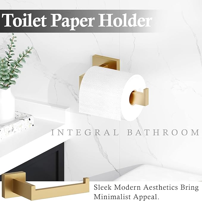 15-Piece Brushed Gold Bathroom Accessories Set – 23.6" Towel Bar, Towel Ring, Toilet Paper Holder & Hooks, Wall Mounted Bathroom Hardware, Rust & Corrosion-Resistant, Ideal for Modern Bathrooms