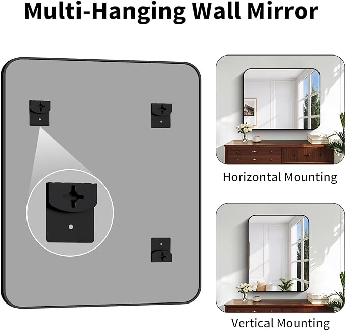 Koonmi Black Framed Bathroom Mirror - 32x40 Inch Shatterproof Tempered Glass Vanity Mirror for Bathroom Sink, Wall Mounted with Matte Aluminum Alloy Frame, No Distortion, Modern Decor