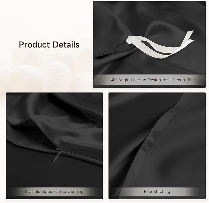 THXSILK 100% Pure Mulberry Silk Duvet Cover Set 3 Piece, 6A+ Grade Luxury Soft Bedding Silk Sheets for Hair and Skin, 1 Pcs Duvet/Quilt/Comforter Cover with 2 Zippered Pillowcases (Black, King)