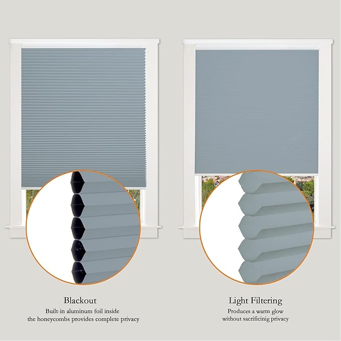 Persilux Blackout Cellular Shades Cordless Window Shades Bottom up UV Protection Thermal Insulated Honeycomb Window Blinds for Windows, Bedroom, Home and Office, Blue, 66" W x 60" H