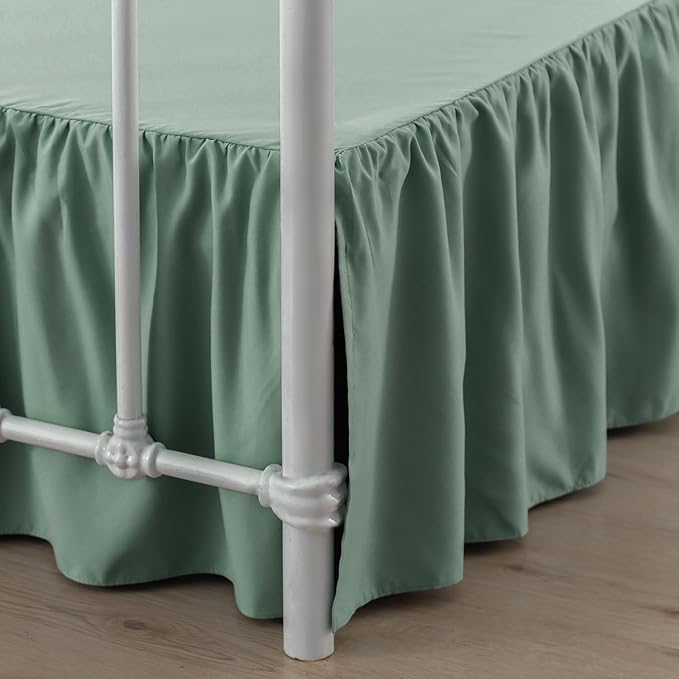 Bed Skirt King Size Ruffled Bed Skirts with Split Corners, 12 Inch Drop Dust Ruffle Bed Skirt with Platform, Sage Green, 12" King
