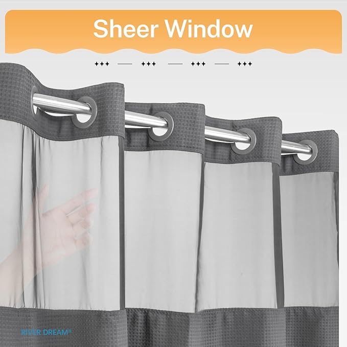 River Dream Heavyweight No Hooks Required Dotted Waffle Weave Shower Curtain with Snap in Liner -Extra Long 71W x 86H,Hotel Grade,Spa Like Bath Curtain,Graphite Grey