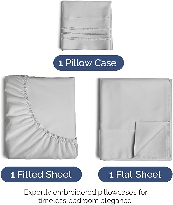 Twin Size 3 Piece Sheet Set - Extra Soft, Breathable & Cooling Sheets - Hotel Luxury Durable Bed Sheets for Women & Men - Deep Pockets, Easy-Fit & Wrinkle-Free Sheets - Soft Grey Oeko-Tex Bed Sheets
