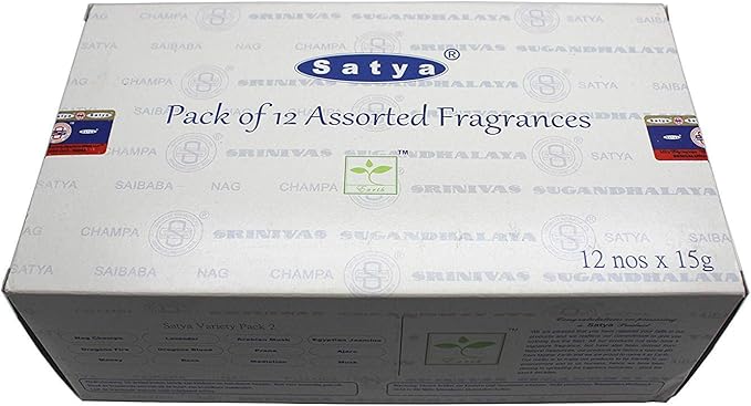 Set of 12 Nag Champa, Lavender, Arabian Musk, Egytian Jasmine, Musk, Dragon's Fire, Dragon's Blood, Prana, Ajaro, Money, Rose, Meditation by Satya Incense Bangalore (BNG)