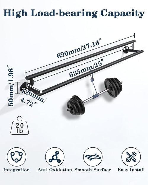 Alise Double Bath Towel Bars,28 Inch Towel Racks for Bathroom,SUS304 Stainless Steel Towel Holder,Sturdy Towel Hanger Wall Mounted,Towel Rod,Robe Towel Hooks,Matte Black Towel Rail,GYT6902-B