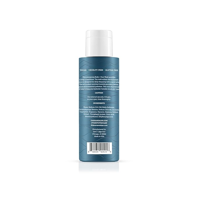 Oars + Alps Mens Moisturizing Body and Face Wash, Skin Care Infused with Vitamin E and Antioxidants, Sulfate Free, Alpine Tea Tree, Travel Size 3.4oz, 2 Pack