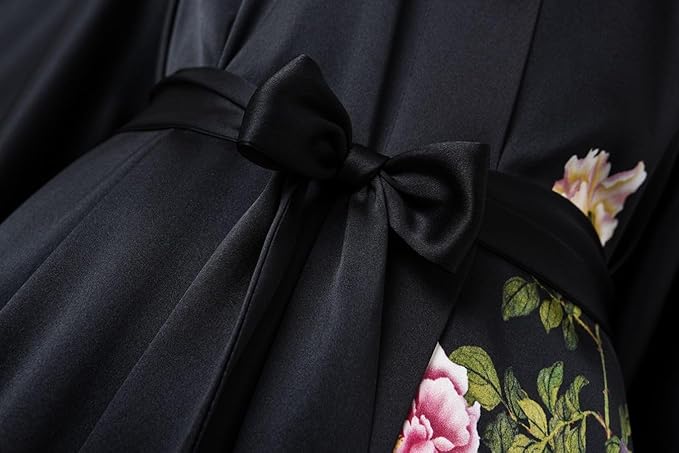Women's Silk Kimono Robe Long Bathrobe Nightgown 100% Mulberry Silk for Women - Classic Floral Pattern