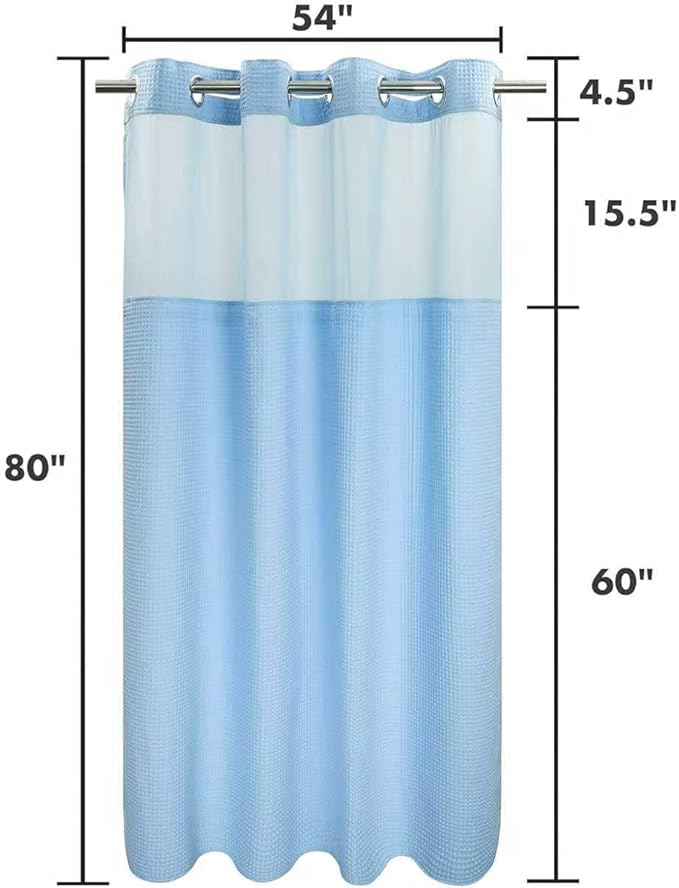 River Dream Sky Blue Fabric Shower Curtain Set, Cotton Blend, Waffle Weave, with Snap in Replacement Liner，71 x 86 inches