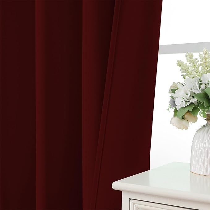 CUCRAF Burgundy Red Blackout Curtains 96 inch Length 2 Panels Set, Rod Pocket Room Darkening Drapes for Bedroom Living Room, Insulated Thermal Light Blocking Window Curtain (W52 x L96 Inch)