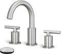 8 Inch Widespread Bathroom Faucet 3 Hole with Pop-up Drain, 2 Handle Bathroom Sink Faucet, Modern Vanity Faucet for Bathroom Sink with 360° Swivel Spout（Brushed Nickel）
