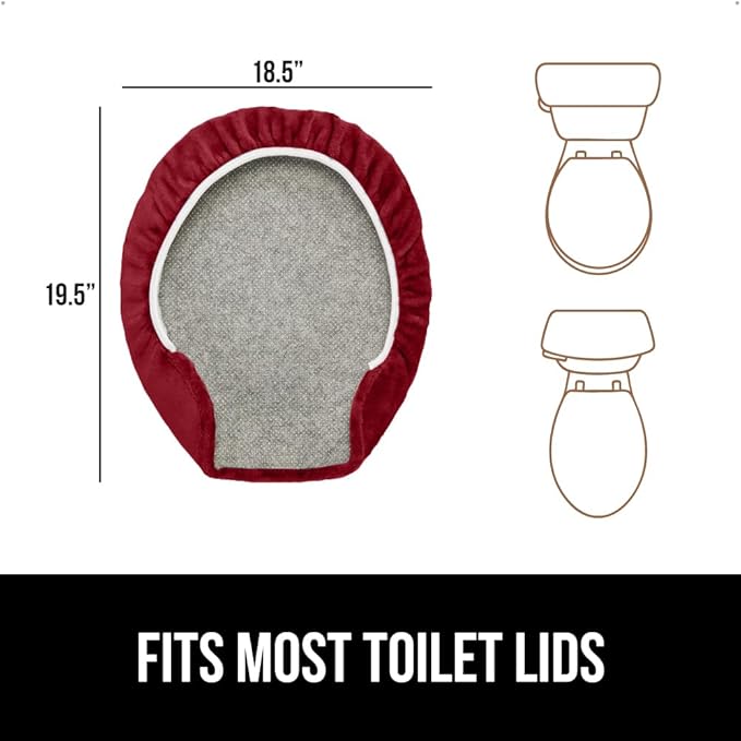 GORILLA GRIP Thick Memory Foam Bathroom Toilet Lid Seat Cover, Soft Velvet Topside, Machine Wash, Plush Cushioned Covers Fits Most Size Lids, Decorative Bath Room Accessories, 19.5x18.5, Burgundy