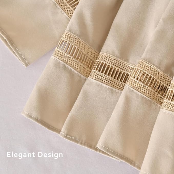 MIYE Wrap Around Ruffled Lace Bed Skirt, Elastic Dust Ruffle with Adjustable Belts, Easy to Put On, Bed Frame Cover, Machine Washable (Ruffled Lace/Beige, King/Queen-15 Drop)
