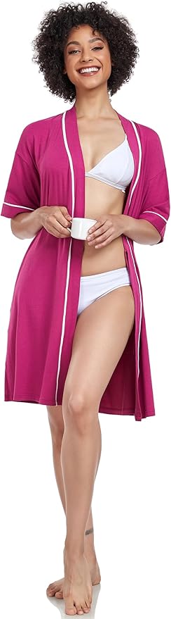 COLORFULLEAF Womens Bamboo Short Robes Lightweight Kimono Cotton Robe Soft Knit Bathrobe Ladies Loungewear with Pockets