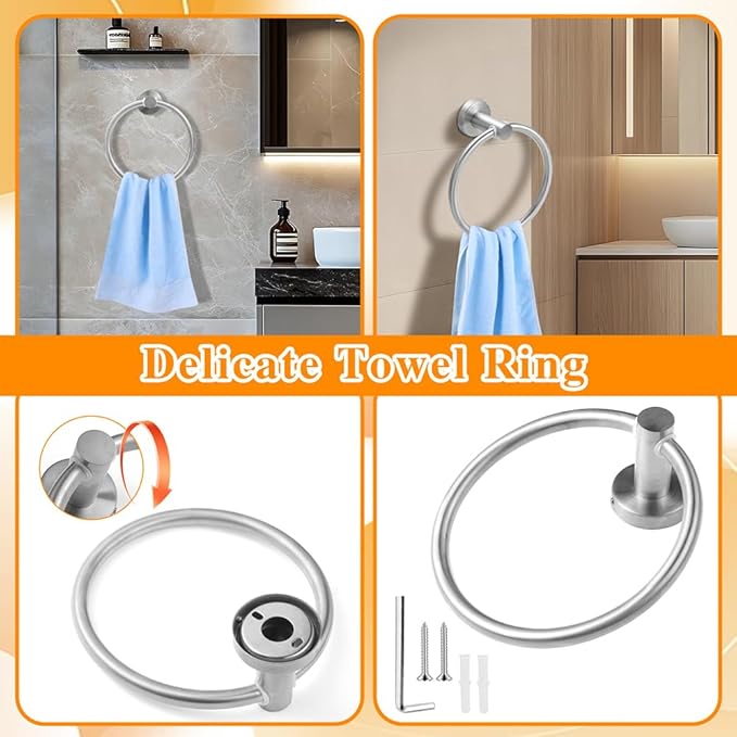 Brushed Silver 8-Piece Bathroom Hardware Set Stainless Steel, 24in and 16in Towel Bars Set Wall Mounted Bathroom Accessories