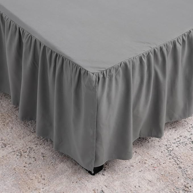 TSUTOMI Bed Skirt Full Size Ruffled Bed Skirt with Split Corners, 18 Inch Drop Dust Ruffle Bed Skirts with Platform, Gathered Style, 100% Microfiber, Grey