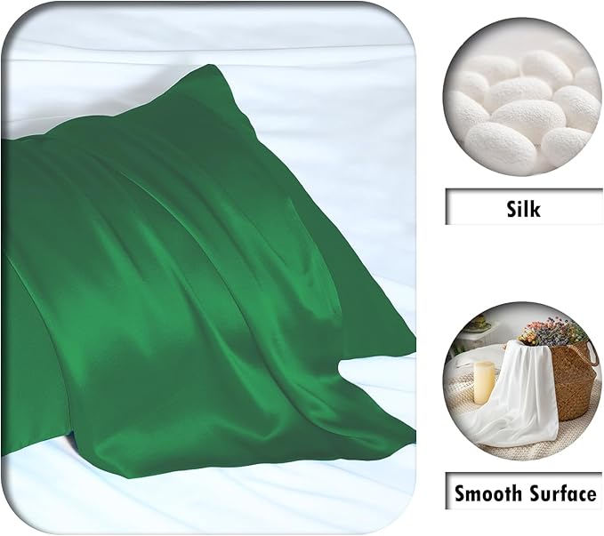 Silk Pillow Cases 2 Pack Soft Breathable and Sliky Queen Size Pillow Cases Set of 2,Natural Mulberry Satin Silk Pillowcase with Hidden Zipper for Hair and Skin (Olive Green,20"X 30",2pcs)