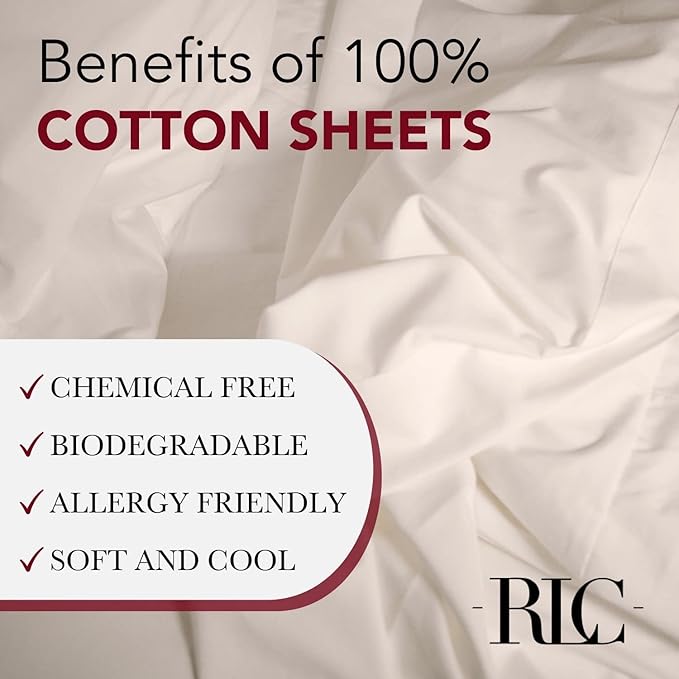 Red Land Cotton Luxury Sheet Set | 100% American Grown Cotton Basics | Premium Hotel Ultra-Soft Lightweight 4 Piece USA Made Deep Pocket Fitted, Flat Sheet, & pillowcases Percale Weave (Queen/Natural)
