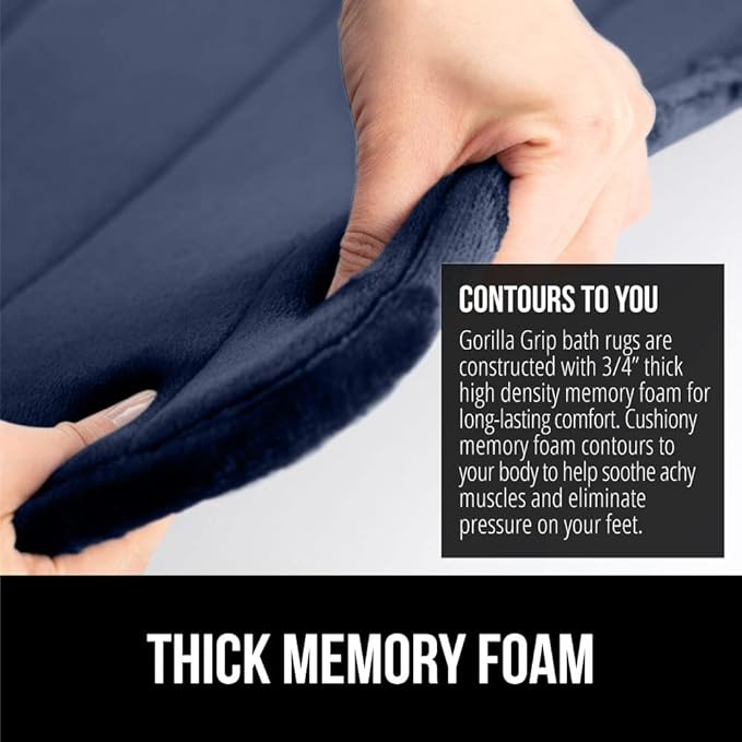 GORILLA GRIP Memory Foam Bath Mat, Soft Absorbent US Designed Bathroom Rug, Gripping Dots Machine Washable Bathmat, Cushioned Floor Mats, Shower Sink Rugs Room Décor Accessories, 30x20 Navy Blue