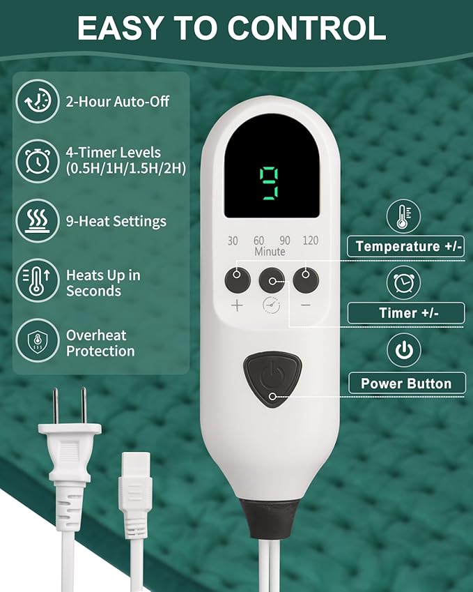 Heating Pad for Back 33"x17", Electric Heating Pads Large for Period Cramps Relief and Shoulder Pain, 9 Heat Settings, Machine Washable, Auto Shut Off, Birthday & Christmas Gifts for Women, Mom