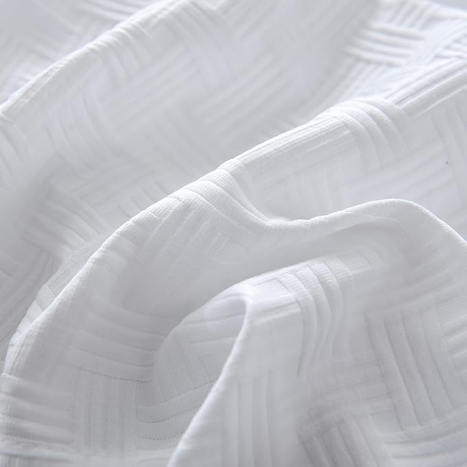 King Size Bed Skirt, Pleated Knitted Jacquard Waffle Weave Striped Bed Skirt, Tailored Dust Ruffle 14 Inch Drop Easy Fit, Machine Washable (White, King- 14" Drop)
