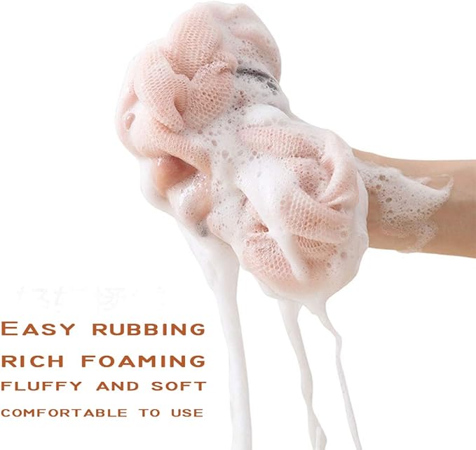 AARainbow 4 Packs Long Stretch Back Sponge with Rope Handles Back Scrubber Bath Shower Mesh Sponge Exfoliating Body Scrub Stretch Braided Loofah for Men and Women(2 Gray+2 Green)